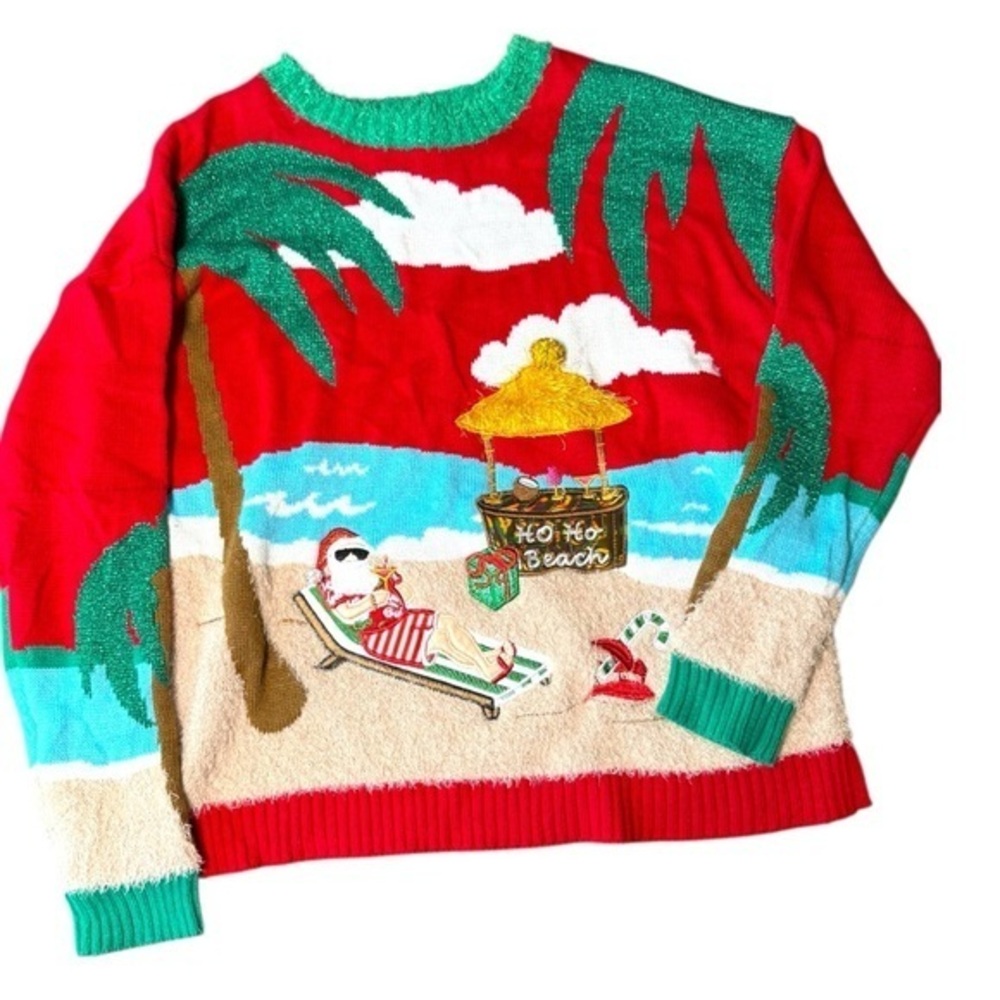 Blizzard Bay‎ Christmas Sweater Santa on Beach Unisex Size L
